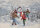 SANDNER Schnee Gobelin-Kissenhülle mit Schneemännern und Kindern