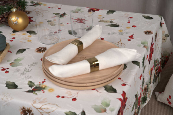 SANDER Tara Baumwoll-Tischdecke mit Ilex und Weihnachtsstern