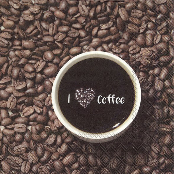 IHR I Love Coffee Lunch-Servietten mit Kaffeebohnen und Tasse 33 x 33 cm
